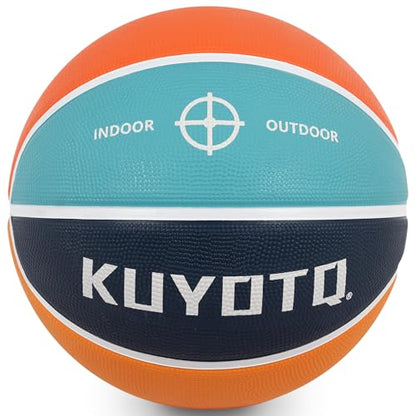 KUYOTQ Official Size 7 Basketball 29.5" Orange Teal Blue Thickened Rubber in&Outdoor Mens Basketball for Game Play(Deflated)