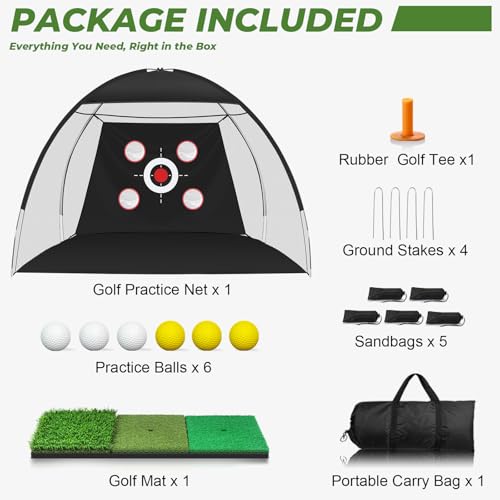 10x7FT Golf Net with Mat, Golf Practice Net for Backyard Garage Indoor Outdoor with Target Pockets for Driving Chipping Swing, for Men Women Dad Husband Golfer, Ideal Gift for Him - size: 10x7