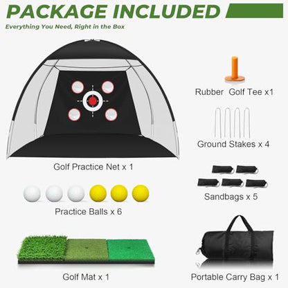 10x7FT Golf Net with Mat, Golf Practice Net for Backyard Garage Indoor Outdoor with Target Pockets for Driving Chipping Swing, for Men Women Dad Husband Golfer, Ideal Gift for Him - size: 10x7