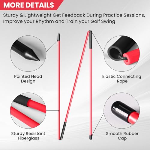 FINGER TEN Golf Alignment Sticks Rods Swing Trainer Tools 43 Inch 2 Or 3 Pack, Fits in Golf Bag Tour Stickers Practice Training Aid - color: 2pcs Collapsible Red