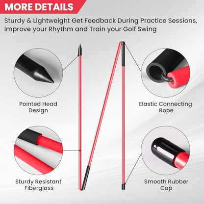 FINGER TEN Golf Alignment Sticks Rods Swing Trainer Tools 43 Inch 2 Or 3 Pack, Fits in Golf Bag Tour Stickers Practice Training Aid - color: 3 Pack Red