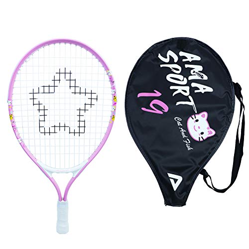 AMA SPORT Kids Tennis Racket for Junior Toddlers Starter Kit 17-25" Tennis Racquet for Girls and Boys with 420D Nylon Shoulder Strap Bag - color: Pink, size: 19"