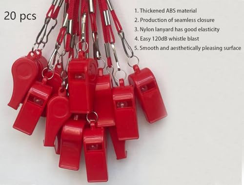 20 Pcs Plastic Loud Whistles with Lanyard for Referee Coaches Basketball Football Sports Training Game Event Lifeguard Survival Emergency Fun School Kids Tool Set Suppliers - color: Red