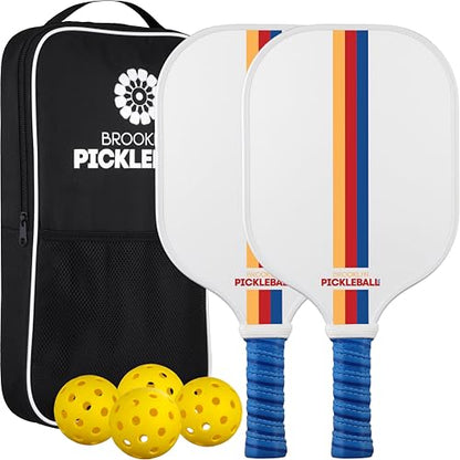 – Carbon Fiber Pickleball Paddles – USAPA Approved, Honeycomb Core, Cushioned Grip, Lightweight Design – Single Paddles & Paddle Sets - color: White Retro Stripe - Paddle Set