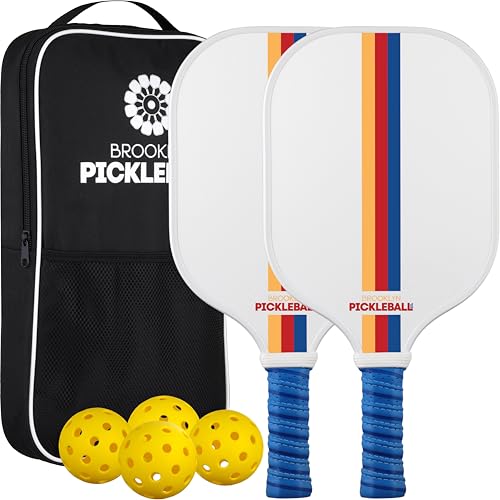 – Carbon Fiber Pickleball Paddles – USAPA Approved, Honeycomb Core, Cushioned Grip, Lightweight Design – Single Paddles & Paddle Sets - color: White Retro Stripe - Paddle Set