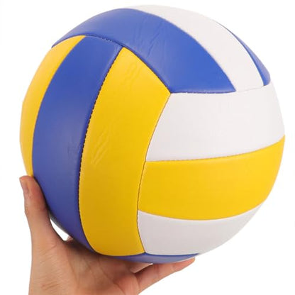 PRETYZOOM Soft Indoor Volleyball Training Ball 1.6mm Thick White Blue Yellow Soft Volleyball for Adult Practice and Competition, Standard Size 5, Explosion-Proof Machine-Stitched Sports