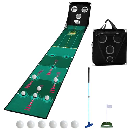 Losbenco Golf Putting Green, Indoor Putting Matt for Golf Practice with Putter, Putting Cup, 6 Balls, Automatic Ball Return, Mini Course Set for Home Office Backyard Indoor Outdoor Use