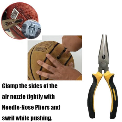 10 Basketball Valves & Leak Repair Kit - Ball Doctor for Inflatable Balls (Nozzle, Needle-Nose Pliers, Crochet Hook, Diagonal Pliers) - for Basketball, Football, Volleyball and More