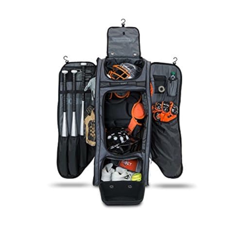 Bownet Commander Catcher’s Gear Bag with Wheels – Heavy Duty Rolling Baseball & Softball Equipment Bag, 14 Pockets, Helmet Case, Big Trax Wheels, Travel Approved - color: Black