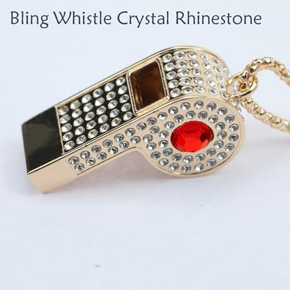 Whistle,Rhinestone Sports Whistle with Keychain for Coach/Referee/Training/Lifeguard/Teachers(Gold) - color: Red