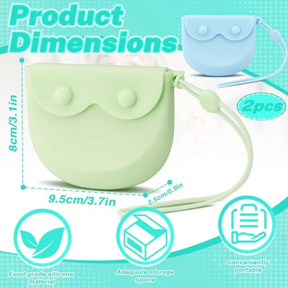 LELE LIFE 2Pcs Silicone Retainer Case with Vent Holes, Unbreakable Retainer Holder with Hand Strap Slim Retainer Container Box for Travel Partial Denture Night Mouth Guard Aligner Case (Green + Blue) - color: Green + Blue