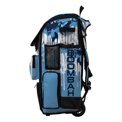 Boombah Superpack Hybrid Rolling Bat Bag - Wheeled & Backpack Version - Graffiti Drip - Multiple Color Options - color: Navy/Columbia Blue/White