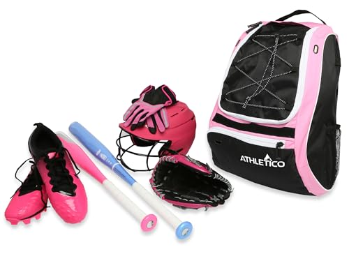 Athletico Softball Bat Bag - Backpack for Softball, Baseball, & T-Ball Equipment & Gear for Kids, Youth, and Adults | Holds Bat, Helmet, Glove, & Shoes | Separate Shoe Compartment, & Fence Hook