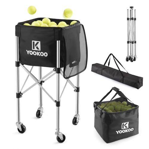 YooKoo Sturdy Tennis Ball Hopper Holds 200 Balls, Lightweight Tennis Ball Basket, Easy to Use Without Installation for Tennis Training and Teaching