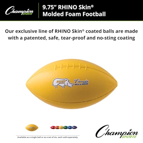 Champion Sports 10.5 Inch Rhino Skin Molded Foam Football, Yellow