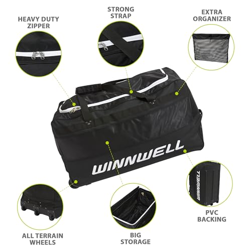Winnwell Hockey Wheel Goalie Bag - Large Equipment Bag with Wheels to Store Goalie Gear - Made for Ice & Field Hockey Goalies