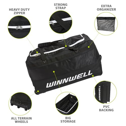 Winnwell Hockey Wheel Goalie Bag - Large Equipment Bag with Wheels to Store Goalie Gear - Made for Ice & Field Hockey Goalies