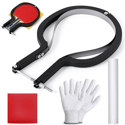 4pcs Table Tennis Rubber Cutter Kit – Roll Once Automatic Trimming Tool for Beginners, Clean Edges Every Time, Adjustable Design Fits Most Racket Shapes, Includes Roller, Gloves & Rubber Sheet