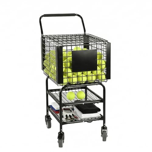 Tennis Ball Basket Cart with Easy Load Training Ball Pickup Basket Large Capacity for Teaching & Court Use