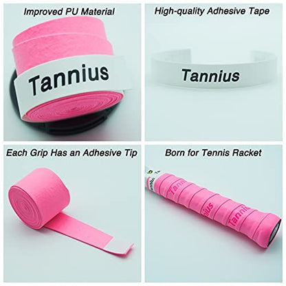 Tennis Racket Grip Tape, (6 or 9 Pack) Dry Feel Tennis Grips, Absorbent and Enhanced Tennis Racquet Overgrip - color: 6-Pack Pink