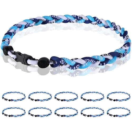 12 Pack Baseball Necklace 18inch, Team Gift for Baseball Funs, Three Braided Titanium Tornado Rope Design, with Muti - Color for Pick - color: Navy-Light Blue-White