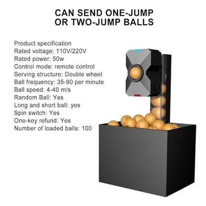Ping Pong Robot Machine,Table Tennis Balls Serve,4-40 M/S Ping Pong Tennis Ball Launcher with Remote Control,Penalty Kick,Forehand and Backhand Practice(110V) - size: 110V