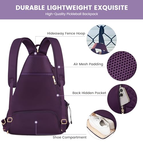 Women's Pickleball Backpack - Quilted Crossbody Sling Bag for Tennis & Pickleball Paddle - color: Purple, size: Large