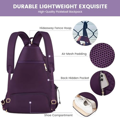 Women's Pickleball Backpack - Quilted Crossbody Sling Bag for Tennis & Pickleball Paddle - color: Purple, size: Large