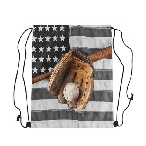 Castle Fairy Baseball Gloves Waterproof Drawstring Bag,Retro American Flag Backpack for Shopping Travelling,Sports Ball Game Sackpacks Gym Pack - color: Grey Brown