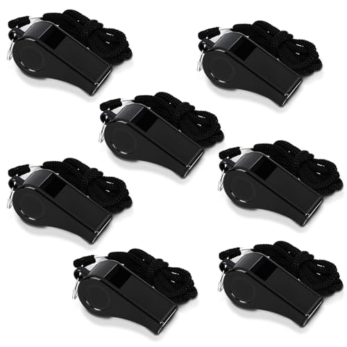 SANNIX 7 Pack Whistles, Coaches Whistles with Lanyard Sports Whistle Loud Crisp Sound Whistles for Referees Training Gyms Emergency - color: Black