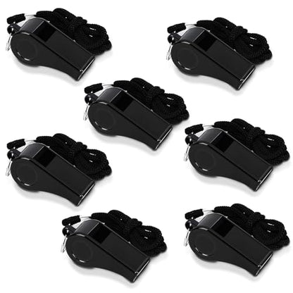 SANNIX 7 Pack Whistles, Coaches Whistles with Lanyard Sports Whistle Loud Crisp Sound Whistles for Referees Training Gyms Emergency - color: Black