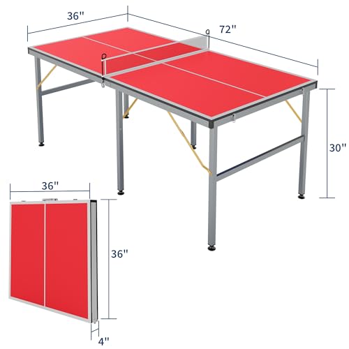 6x3FT Professional Outdoor Ping Pong Table, Portable Indoor/Outdoor Table Tennis Game Set with Net, Includes 2 Paddles & 3 Balls for Adults and Teens