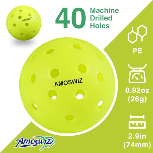 Outdoor Pickleball Balls, 4 Pack Upgraded Seamless Outdoor Pickleballs with Mesh Bag, Neon Green Color High Visibility, Durable for Training