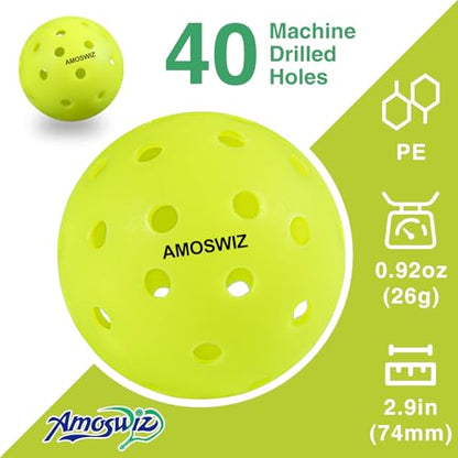 Outdoor Pickleball Balls, 4 Pack Upgraded Seamless Outdoor Pickleballs with Mesh Bag, Neon Green Color High Visibility, Durable for Training