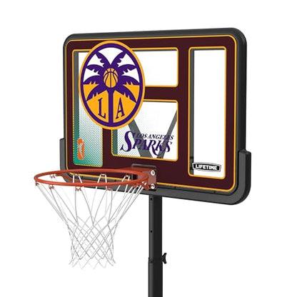 Lifetime WNBA Los Angeles Sparks Portable Basketball Hoop, Adjustable Height 7.5-10 Ft, 44 Inch Shatterproof Fusion Backboard, Base with Wheels