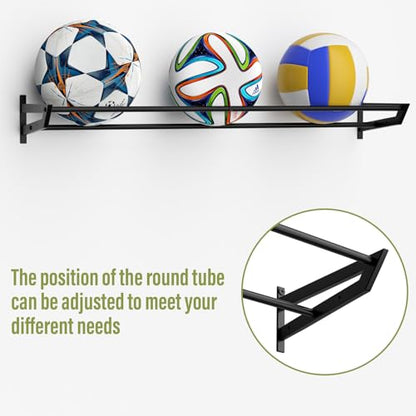 BTY Ball Holder Wall Mount Garage Sports Equipment Organizer 3 Separate Wall Ball Storage Rack with 6 Hooks for Basketball Football Soccer Volleyball