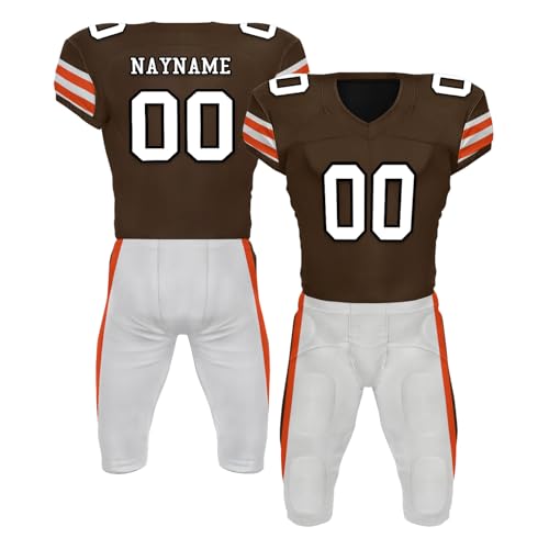 Youth Football Practice Jersey, Custom Blank Kids Practice Football Uniform Sportswear for Boys Training Games - color: Brown Orange White
