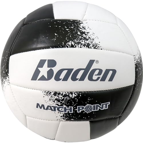 Baden | Match Point | Cushioned Synthetic Leather | Outdoor Recreation Backyard Volleyball + College Camp Ball | Official Size 5 - color: Black/White