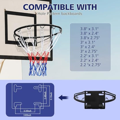 Basketball Rim Replacement Standard 18" Steel Rim Wall Mounted Basketball Goal Hoop with Net for Indoor Outdoor - color: Black