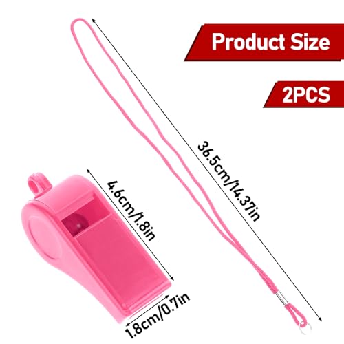 Pink Whistle, 2 Packs Whistle for Coaches, Plastic Coach Whistles with Lanyard, Loud Clear Crisp Referee Whistle, Whistle Emergency for Teacher Polices Officials Sport Training Lifeguard