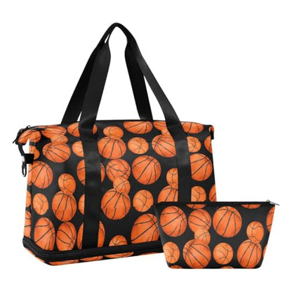 ALAZA Basketball Ball Black Travel Duffel Bag Tote Bag Multi Compartment Weekender Overnight Bag with Wet Pocket for Travel Men Women