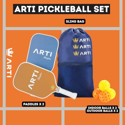 ARTI Pickleball Paddles Set of 2-USAPA Approved Fiberglass Surface Pickleball Set,2 Pickleball Rackets, 4 Balls and 1 Portable Carry Bag - color: Horizon Duo
