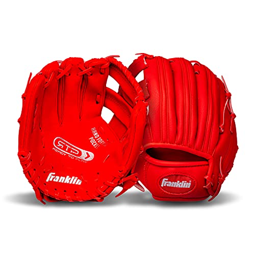 Franklin Sports Kids Baseball Gloves - RTP Youth Teeball Glove + Ball Set - Boys + Girls Teeball Mitt - Kids + Toddlers - 9.5" - color: Red, style: Left Handed Thrower