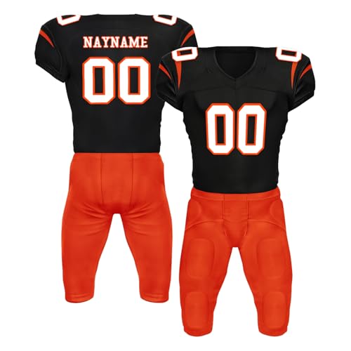 Youth Football Practice Jersey, Custom Blank Kids Practice Football Uniform Sportswear for Boys Training Games - color: Orange Black White