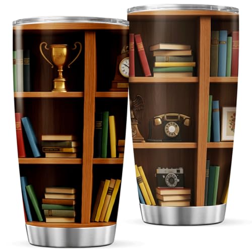 CUBICER Bookshelf Design Stainless Steel Tumbler 20 Oz For Book Lovers Teachers Librarians And Writers Gift Reading Enthusiasts Heat Coffee Iced Insulated Hot Cool Travel - color: Literary Aesthetic P6