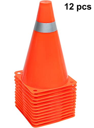 Kiddie Play 7 Inch Traffic Cones Sports Soccer Drills Agility Training Orange Cones for Kids (Set of 12)