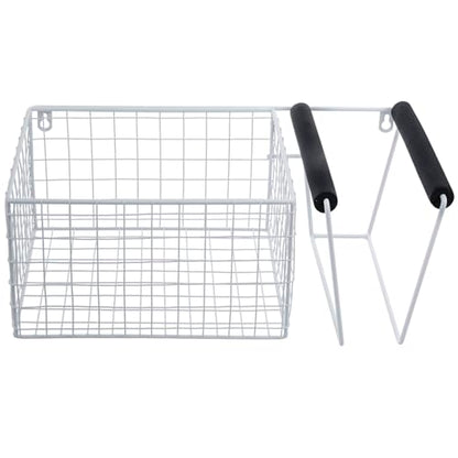 MyGift 16 Inch Wall Mounted Metal Pickleball Paddle Rack and Storage, Hanging Equipment Organizer with Racket Holder and Basket for Balls - color: White