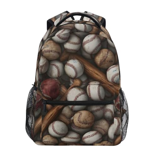 ALAZA Baseball Bats Balls Large Backpack,Unisex Girls Kids College Bookbags Daypack Bag,Water Resistant Laptop Tablet Children Backpack Travel College Bag