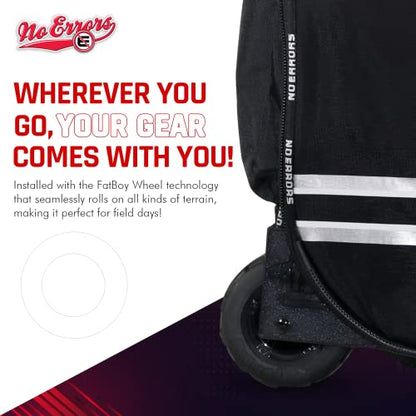 No Errors Ball Boy XL Wheeled Baseball Coaches Bag - Heavy Duty Baseball and Softball Bag for Coaches - Holds Two 6 Gallon Ball Buckets and Coaching Equipment - color: Red