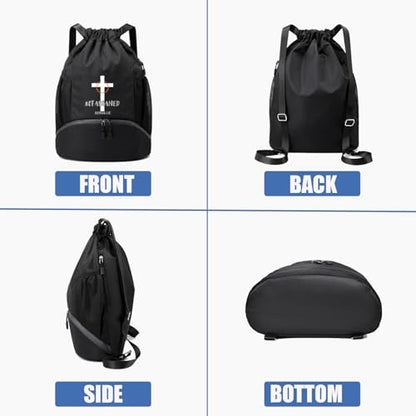 FOECBIR Large Capacity Basketball Drawstring Backpack with Shoe Compartment & String Backpack for Men Side Mesh Pockets, Water Resistant Sports Bag for Gym Travel (Christian Jesus) - color: Christian Jesus